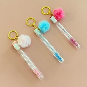 3pcs Tube Eyelash Brush/Spoolie with Furball & Gold Keychain | Mascara Wand